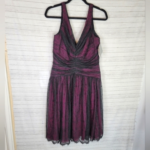 Carmen Marc Valvo Dresses & Skirts - CARMEN MARC VALVO 100% SILK LACE OVERLAY FIT & FLARE DRESS, SZ 12